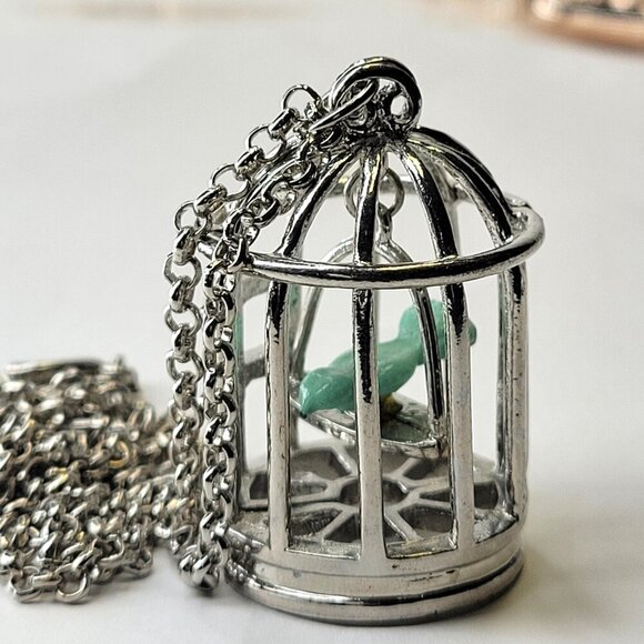 Bird In A Cage Pendant Necklace - Picture 3 of 12